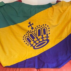 Mardi Gras Green, Yellow, and Purple Flag with Crown Design